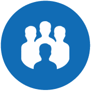 Icons on circles_Blue - group management